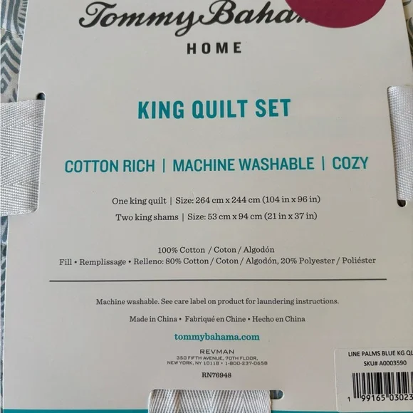 Tommy Bahama 3 piece Quilted King Bedding Set - Picture 6 of 9